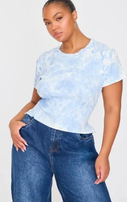 Dusty Blue Washed Rib Open Back T Shirt