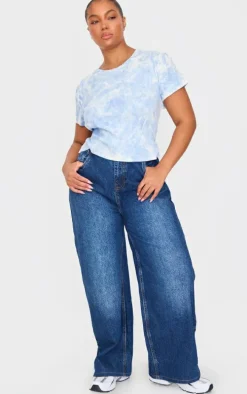 Dusty Blue Washed Rib Open Back T Shirt