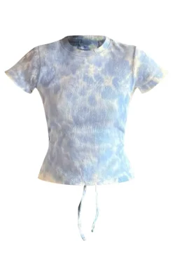 Dusty Blue Washed Rib Open Back T Shirt