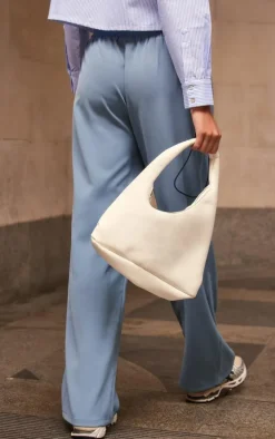 Dusty Blue Woven Elasticated Waist Straight Leg Pants