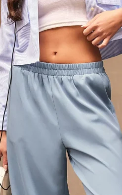 Dusty Blue Woven Elasticated Waist Straight Leg Pants