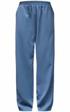 Dusty Blue Woven Elasticated Waist Straight Leg Pants