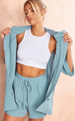 Dusty Blue Woven Floaty Shorts