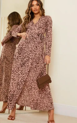 Dusty Pink Dalmatian Long Sleeve Wrap Maxi Dress