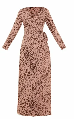 Dusty Pink Dalmatian Long Sleeve Wrap Maxi Dress
