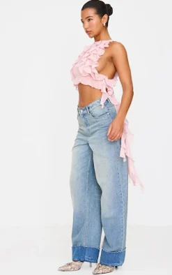 Dusty Pink Ruffled Train Crop Top