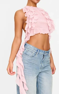 Dusty Pink Ruffled Train Crop Top