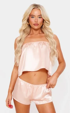Dusty Pink Satin Cami And Short Pj Set