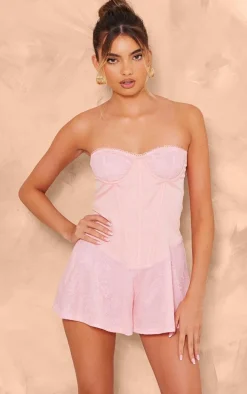 Dusty Pink Satin Corset Detail Lace Romper