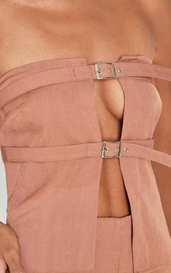 Dusty Pink Tailored Woven Thin Belt Detail Bandeau Jumpsuit