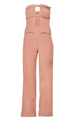 Dusty Pink Tailored Woven Thin Belt Detail Bandeau Jumpsuit
