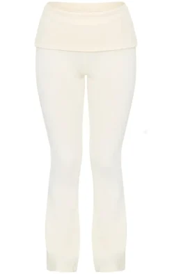 Ecru Acid Washed Jersey Fold Over Flares