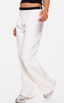 Ecru Contrast Double Waistband Detail Tailored Pants