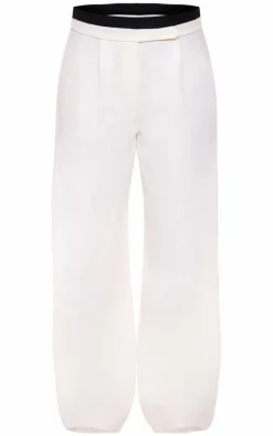 Ecru Contrast Double Waistband Detail Tailored Pants