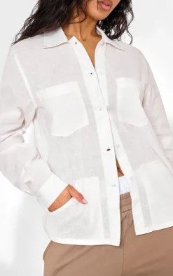 Ecru Contrast Stitch Long Sleeve Shirt