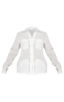 Ecru Contrast Stitch Long Sleeve Shirt