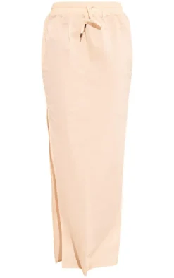 Ecru Cotton Poplin Split Side Drawstring Waist Midaxi Skirt