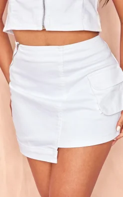 Ecru Denim Asymmetric Mini Skirt