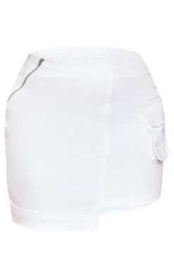 Ecru Denim Asymmetric Mini Skirt