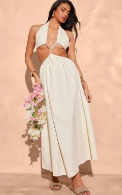 Ecru Denim Cut Out Cross Front Maxi Dress