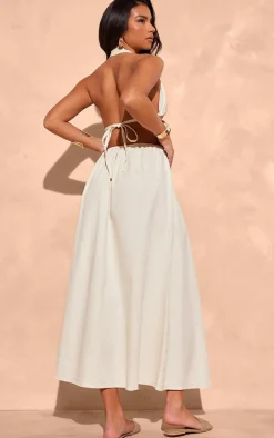 Ecru Denim Cut Out Cross Front Maxi Dress