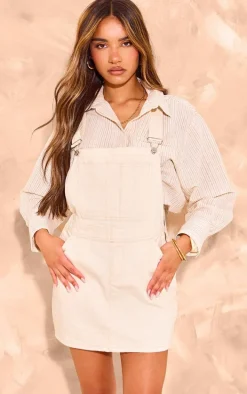Ecru Denim Pinafore Dungaree Dress