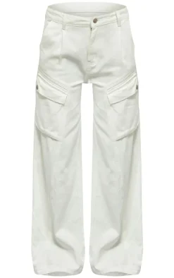 Ecru Denim Wide Leg Cargo Jeans