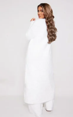 Ecru Eyelash Bobble Knit Maxi Cardigan