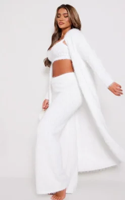 Ecru Eyelash Bobble Knit Maxi Cardigan