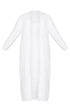 Ecru Eyelash Bobble Knit Maxi Cardigan