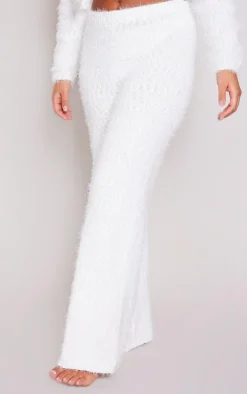 Ecru Eyelash Bobble Knit Wide Leg Pants