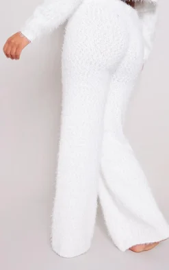 Ecru Eyelash Bobble Knit Wide Leg Pants