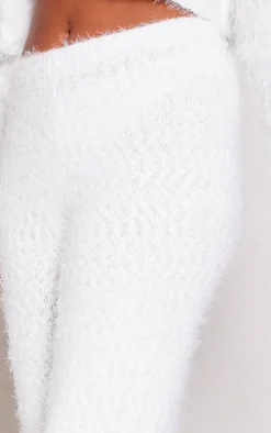 Ecru Eyelash Bobble Knit Wide Leg Pants
