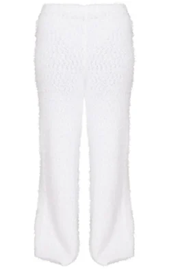 Ecru Eyelash Bobble Knit Wide Leg Pants