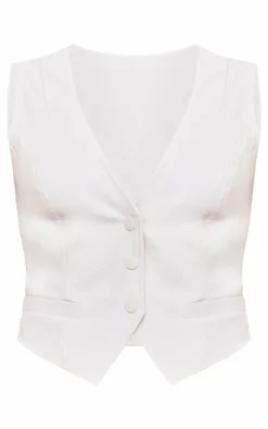 Ecru Faux Leather Fitted Vest