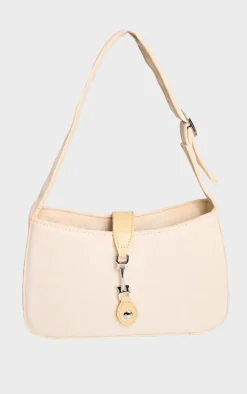 Ecru Faux Suede Clasp Detail Shoulder Bag