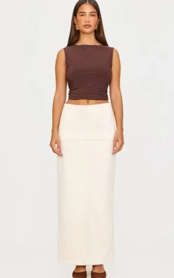 Ecru Faux Suede Seam Detail Column Maxi Skirt