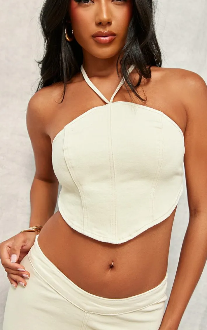 Ecru Hanky Hem Halterneck