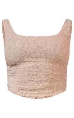 Ecru Lace Tie Up Back Crop Top