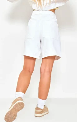 Ecru Longline Loose Fit Denim Shorts