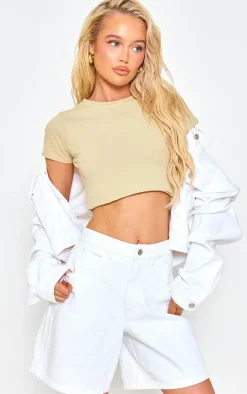 Ecru Longline Loose Fit Denim Shorts