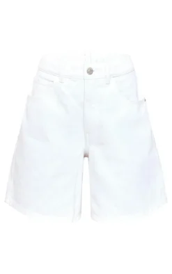 Ecru Longline Loose Fit Denim Shorts