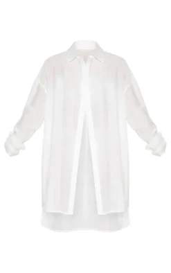 Ecru Oversized Linen Look Beach Shirt Dress