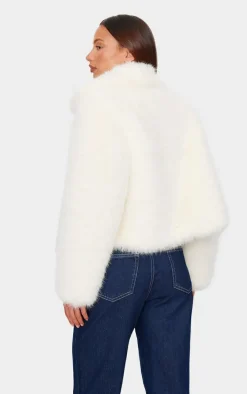 Ecru Plush Faux Fur Toggle Detail Jacket