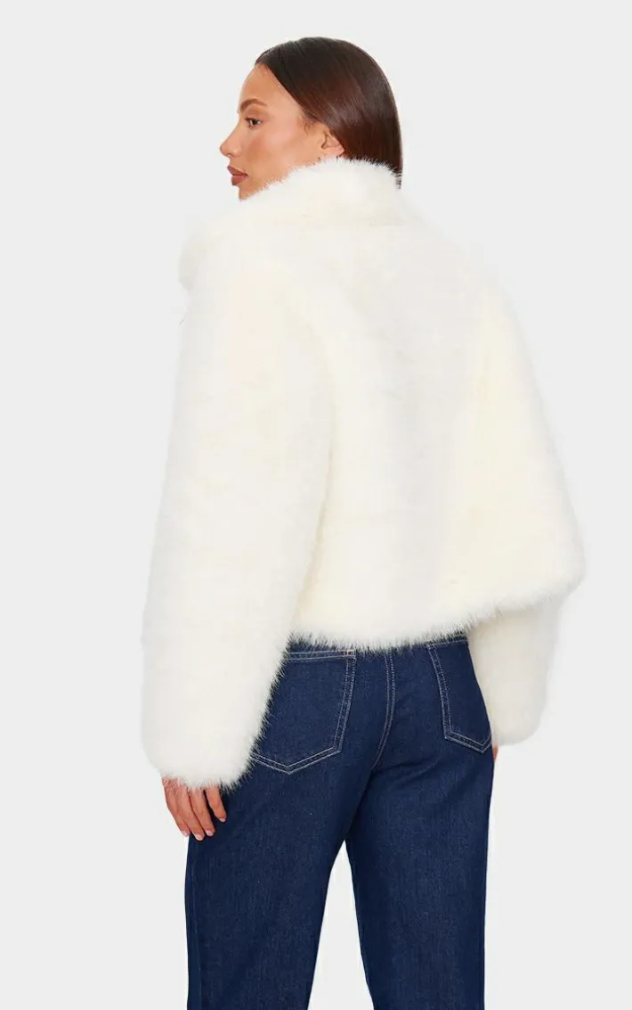 Ecru Plush Faux Fur Toggle Detail Jacket