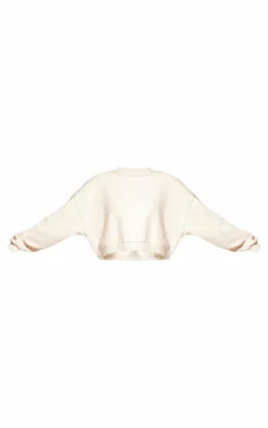 Ecru Premium Basic Crew Neck Cropped Sweatshirt