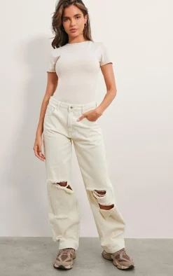 Ecru Premium Cotton Cap Sleeve Fitted Bodysuit