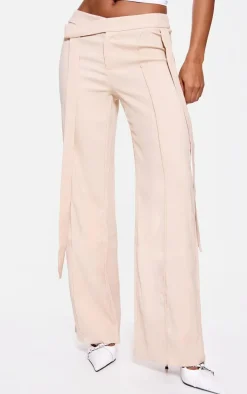 Ecru Premium Tie Detail Waistband Woven Tailored Pants