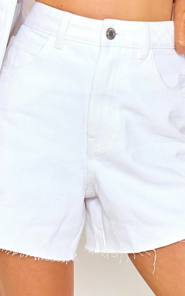 Ecru Raw Hem Boyfriend Denim Shorts