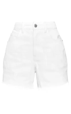 Ecru Raw Hem Boyfriend Denim Shorts